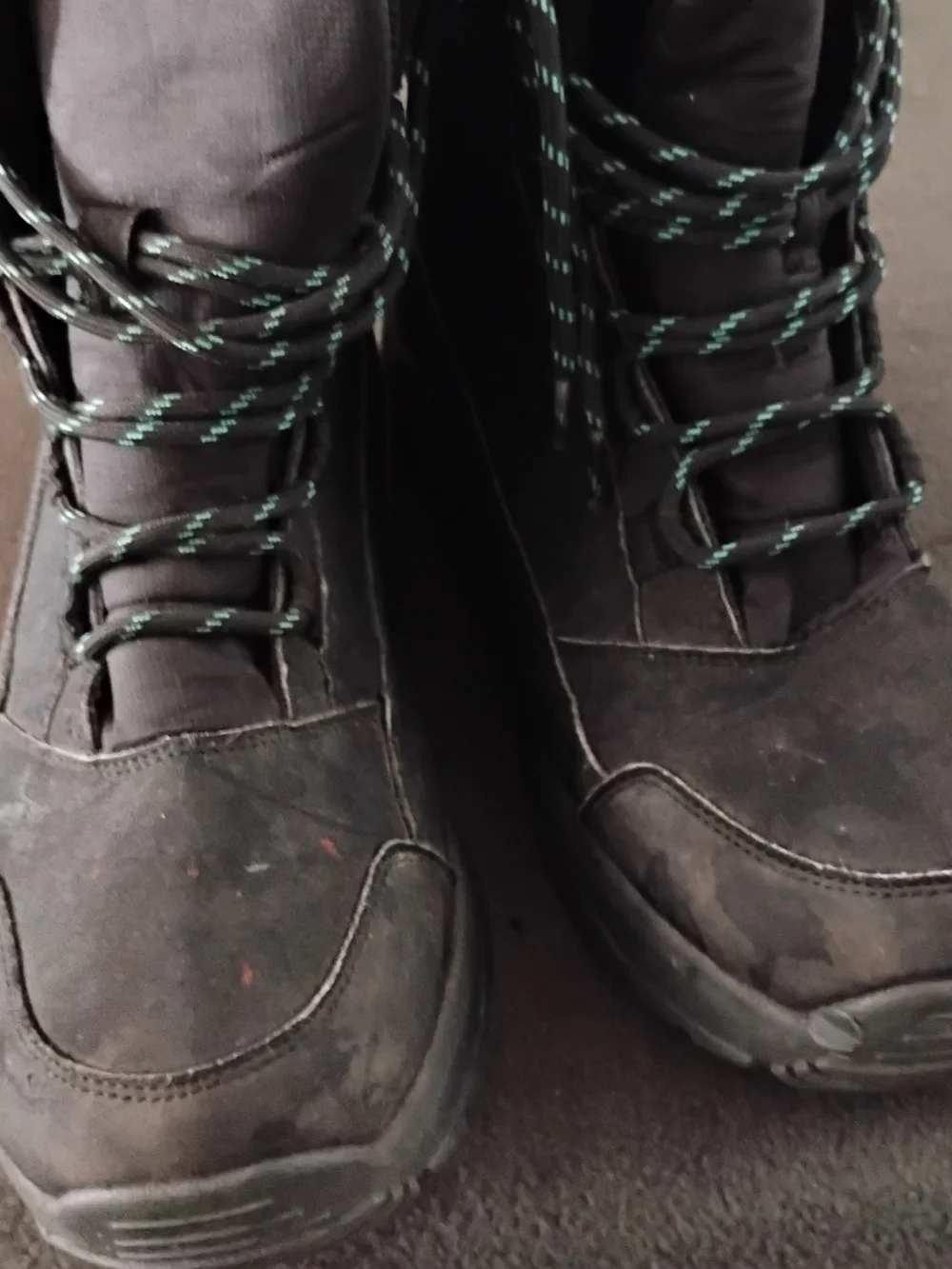 Men's Black Boots with Green-Thread Laces